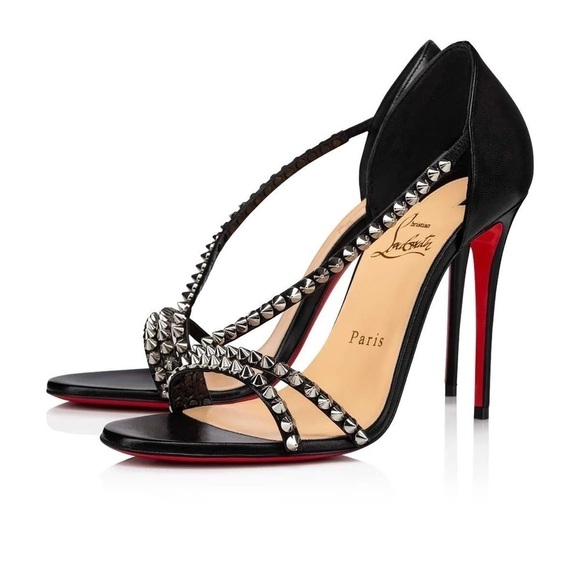 Christian Louboutin So Spike 100 Black Silver Ankle Strap Sandal Heel Pump EU 40 - Picture 13 of 13